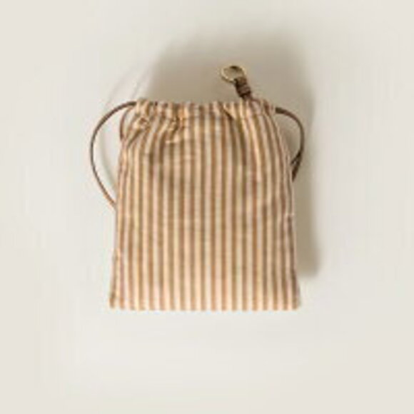 Miu Miu Striped Drawstring Pouch Beige Camel Brown - Picture 3 of 4